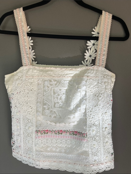 Tops - White Lace Embroidered Camisole Tank Top Size S Boho Cottagecore